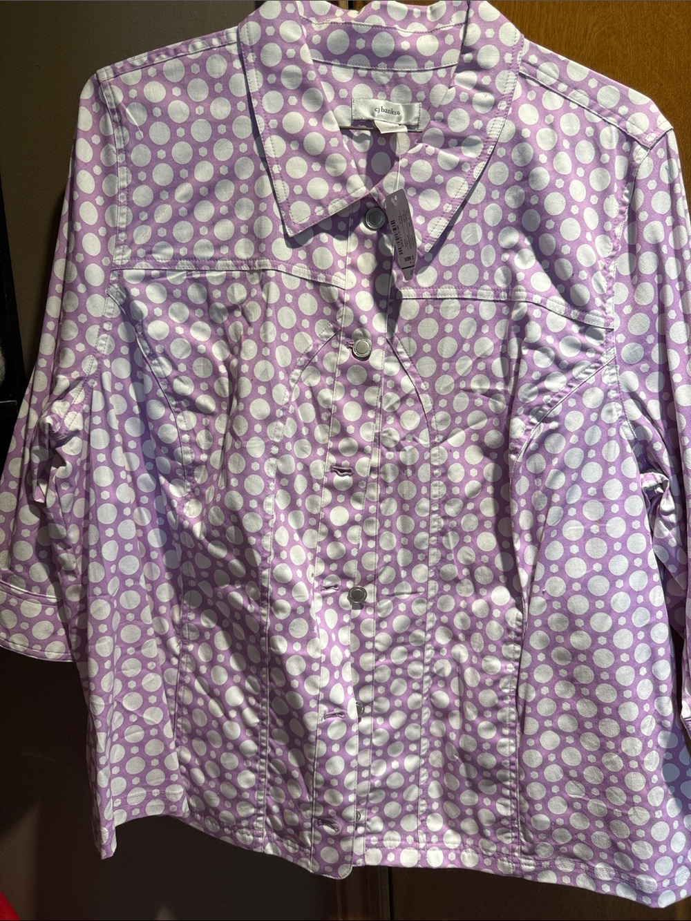 CJ Banks Lavender and White Polka Dot Utility Jacket